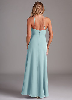 Azazie Bailey Bridesmaid Dresses Sea Glass A-Line Halter Side Slit Chiffon Dress image2