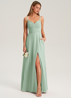 Azazie Terese Brautjungfernkleider A-Linie Plissee Chiffon Kleid Agave image3