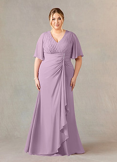 Azazie Carson Kleider für die Brautmutter A-Linie V-Hals Spitze Chiffon Kleid Blauregen image6
