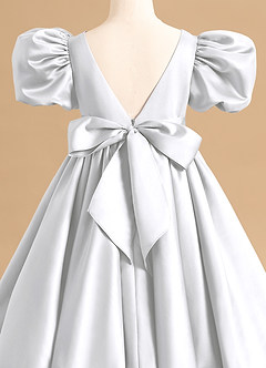 Azazie Jellybean Flower Girl Dresses White Ball-Gown Ruched Matte Satin Dress image5