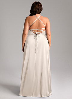 Azazie Mei Robes de demoiselle d'honneur Robe Trapèze en Satin extensible Col en V Albâtre Blanc image8