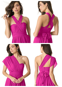 Azazie Olani Bridesmaid Dresses Fuchsia A-Line One Shoulder Chiffon Convertible Dress image8