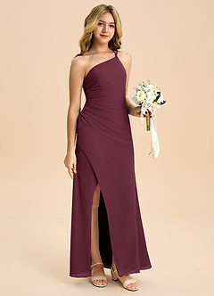 Azazie Eren Junior Vestido Cabernet de Chiffon de Linha A com Plissado image3