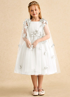 Azazie Staria Flower Girl Dresses Ivory Ball-Gown Ruched Tulle Dress image3