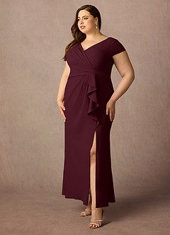 Azazie Tana Mother of the Bride Dresses Cabernet Mermaid V-Neck Pleated Stretch Crepe Dress image8