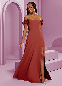 Barbie ♥ Azazie Bridesmaid Dresses Terracotta A-Line Off the Shoulder Chiffon Convertible Dress image8