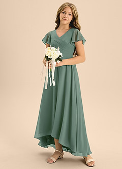 Azazie Induh Junior A-Linie Plissee Chiffon Kleid Eukalyptus image2