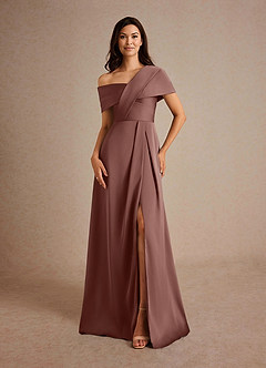 Azazie Milton Mother of the Bride Dresses Espresso A-Line Pleated Stretch Satin Dress image5