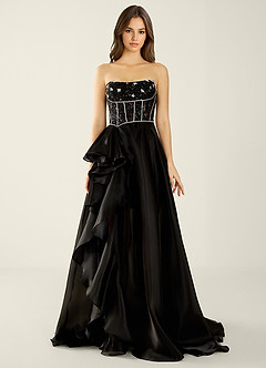 Keira Black Organza Wrap Beaing Corset A-line Prom Dress image7