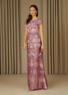 Azazie Dorit Mother of the Bride Dresses Vintage Mauve Champagne Sheath Scoop Lace Dress image3