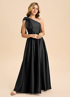 Azazie Penguin Junior Abito A-Line in Raso Elasticizzato Fiocco Nero image4