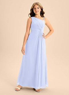 Azazie Brooke Junior Vestido de Lavanda de Gasa de Corte en A con Corte Lateral image4