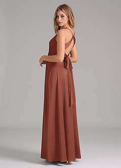 Azazie Evalleen Bridesmaid Dresses Auburn A-Line Pleated Stretch Satin Dress image7