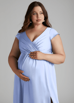 Azazie Allessia Maternity Bridesmaid Dresses A-Line Pleated Stretch Satin Floor-Length Dress image13