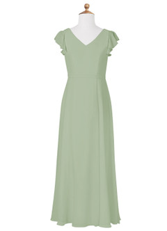 Azazie Claudine Junior Dusty Sage A-Line Pleated Chiffon Dress image5