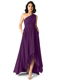 Azazie Mathilda Bridesmaid Dresses Grape A-Line One Shoulder Chiffon Dress image1