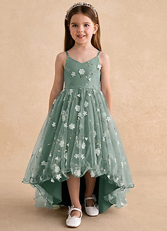 Azazie Celia vestidos de niña de las flores Vestido Eucalipto de Tul de Corte en A con Tirantes finos image6