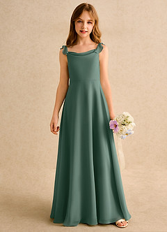 Azazie Puppy Girls Formal Flower Girl Dresses Sea Moss A-Line Pleated Chiffon Dress image5