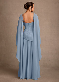 Azazie Flossie At-home Try On Dresses Dusty Blue A-Line Pleated Chiffon Dress image2