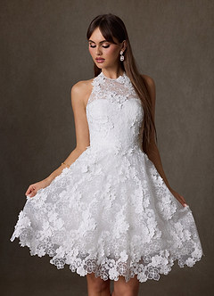 Azazie Cyra Wedding Dresses Diamond White A-Line Lace Dress image3