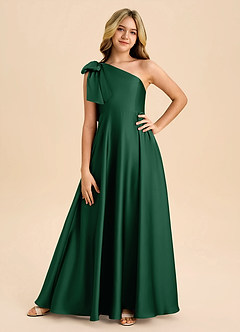 Azazie Penguin Junior Abito A-Line in Raso Elasticizzato Fiocco Verde Scuro image3