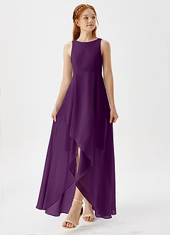 Azazie Lizette Junior Grape A-Line Pleated Chiffon Dress image4