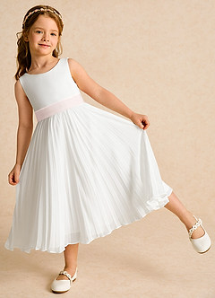 Azazie Margot Flower Girl Dresses Ivory Rose Petal A-Line Pleated Chiffon Dress image3