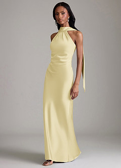 Azazie Cassiana Brudtärnklänningar Klä av Sjöjungfru i Stretch Satin Plisserad Citronsorbet image5