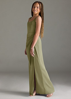 Azazie Mero Junior Pistachio Mermaid Pleated Stretch Satin Dress image4