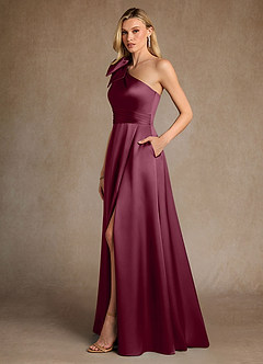 Azazie Easton Mother of the Bride Dresses Mulberry A-Line One Shoulder Stretch Satin Dress image2