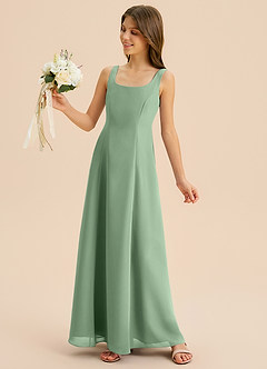 Azazie Lambie Junior Abito A-Line in Chiffon Plissettato Matcha image7