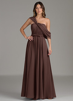 Azazie Nyah Bridesmaid Dresses Ganache A-Line Off the Shoulder Chiffon Dress image4