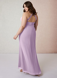 Azazie Becca Bridesmaid Dresses Frosted Lilac Sheath V-Neck Chiffon Dress image10