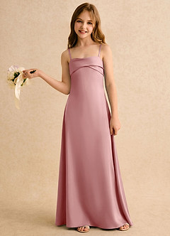 Azazie Mirabella Girls Formal Robe Demoiselle D'honneur Fillette Robe Fourreau en Satin extensible Encolure en Forme de Cœur Rose Poussiéreuse image3