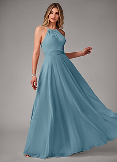 Azazie Amalia Bridesmaid Dresses Moody Blue A-Line Pleated Chiffon Dress image4