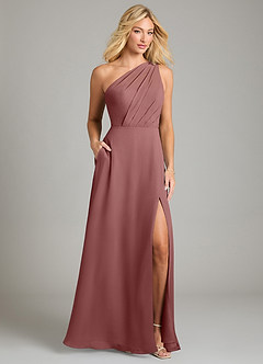 Azazie Phaedra Bridesmaid Dresses Desert Rose A-Line One Shoulder Chiffon Dress image1