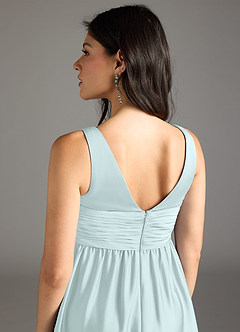 Azazie Yetta Maternity Bridesmaid Dresses A-Line Pleated Stretch Satin Floor-Length Dress image5