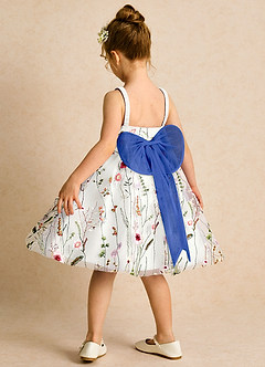 Azazie Peppa Blumenmädchenkleider A-Linie Herzausschnitt Tüll Kleid Elfenbein Königsblau image5