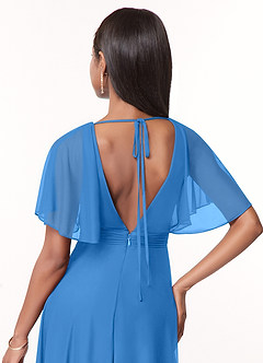 Azazie Tinsley Bridesmaid Dresses Blue Jay A-Line Pleated Mesh Dress image4
