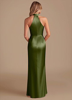Azazie Karlotta Bridesmaid Dresses Olive Sheath Pleated Metallic Satin Dress image2
