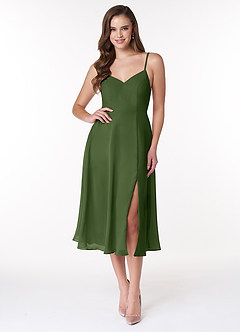 Azazie Clarissa Bridesmaid Dresses Olive A-Line V-Neck Chiffon Dress image1