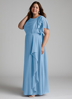 Azazie Aaliyah Bescheiden Bruidsmeisjekleding A-Lijn Bocht Gevouwen Chiffon Vloerlengte Jurk image7