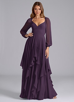 Azazie Karan Bridesmaid Dresses Plum A-Line Long Sleeve Chiffon Dress image3