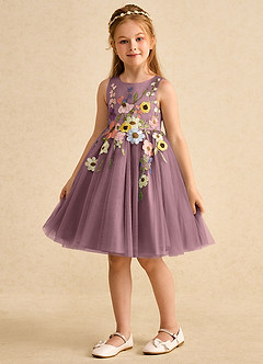 Azazie Prima Flower Girl Dresses Vintage Mauve A-Line Bow Tulle Dress image5