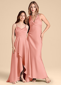 Azazie Prisha Junior Linia A Pofałdowany Satyna elastyczna Długość podłogi Młodsza druhna Sukienka image3