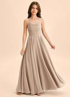 Azazie Kady Junior Robe Trapèze en Mousseline de soie Encolure en Forme de Cœur Taupe image1