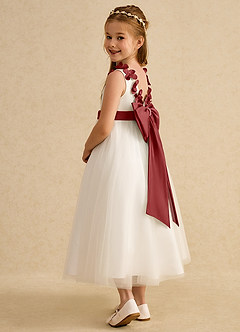 Azazie Lilli Flower Girl Dresses Ivory Rust A-Line Bow Tulle Dress image4