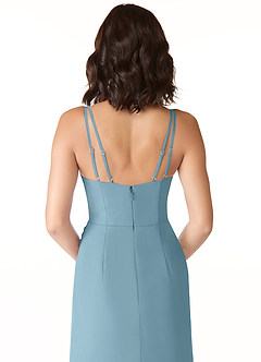 Azazie Leo Bridesmaid Dresses Moody Blue Mermaid V-Neck Pleated Chiffon Dress image6