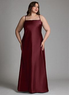 Azazie Jaleesa Bridesmaid Dresses Cabernet Sheath High Neck Stretch Satin Dress image14
