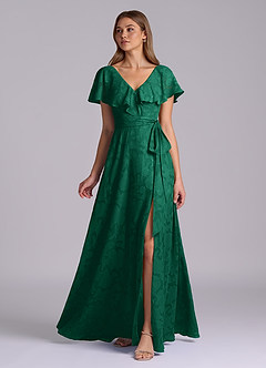 Azazie Lainey Jurken voor bruidsmeisjes Jurk van Bloemen Burn-out met A-Lijn met Zakken Smaragd image5